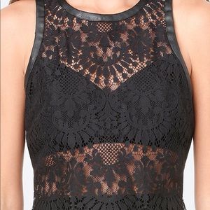 Lace and faux leather top-Bebe